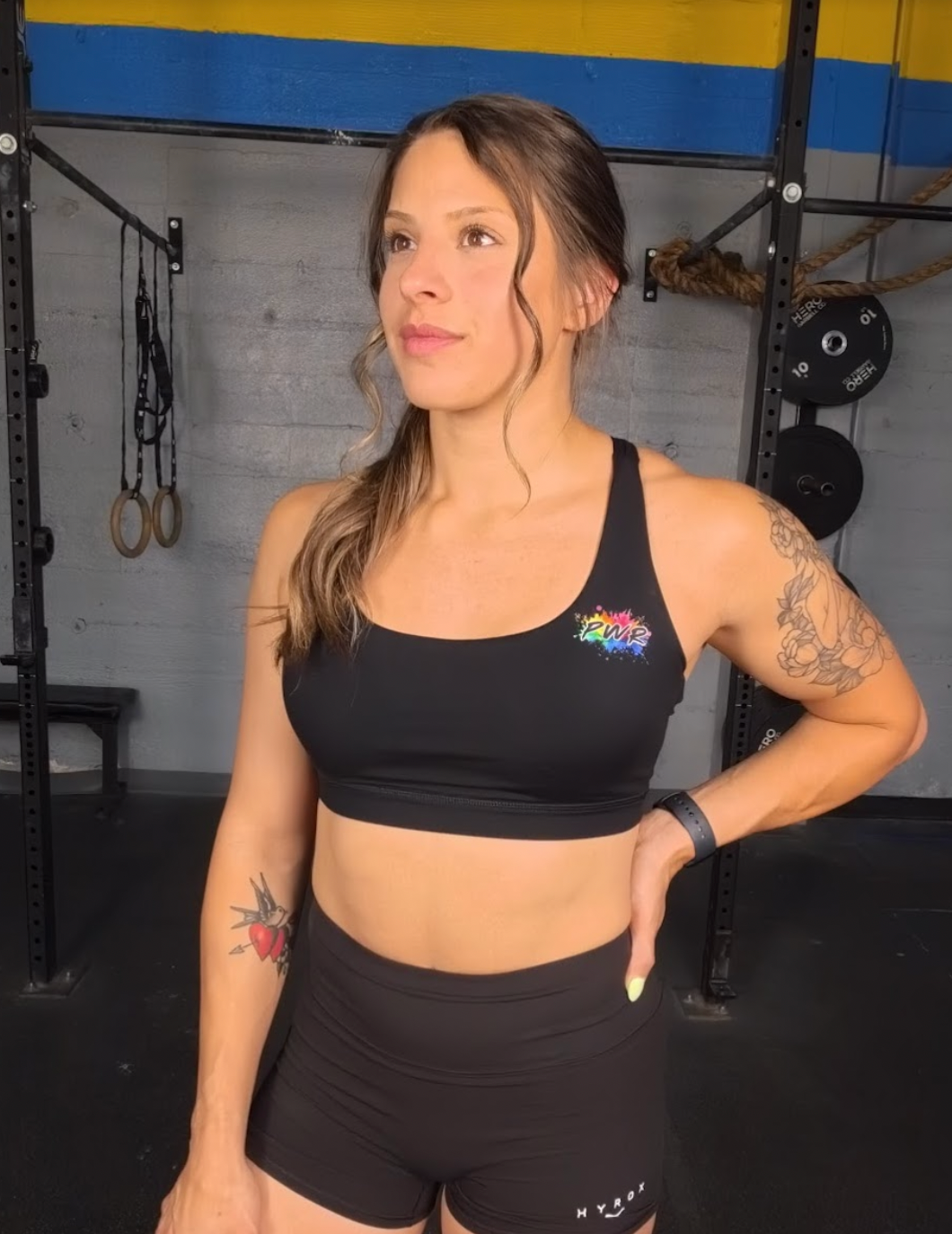 PWR Motion Bra - Black- Paint splatter logo